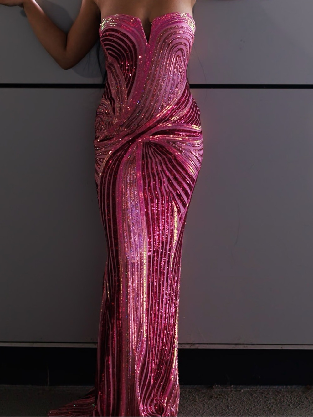 Strapless Sequin Column Skirt - Pink